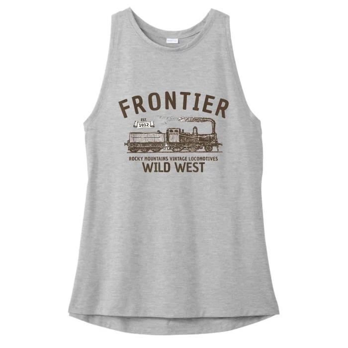 Wild West Locomotive Vintage Steam Train Ladies Tri-Blend Wicking Tank