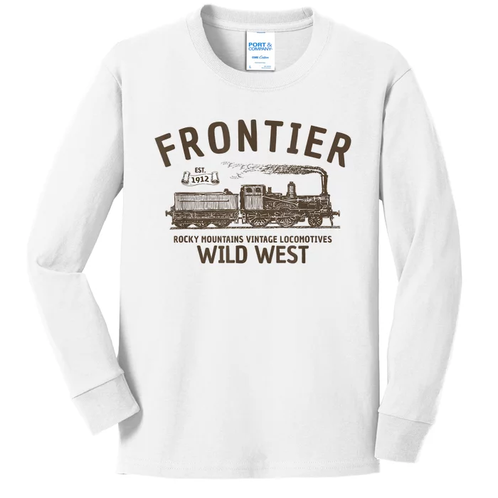 Wild West Locomotive Vintage Steam Train Kids Long Sleeve Shirt