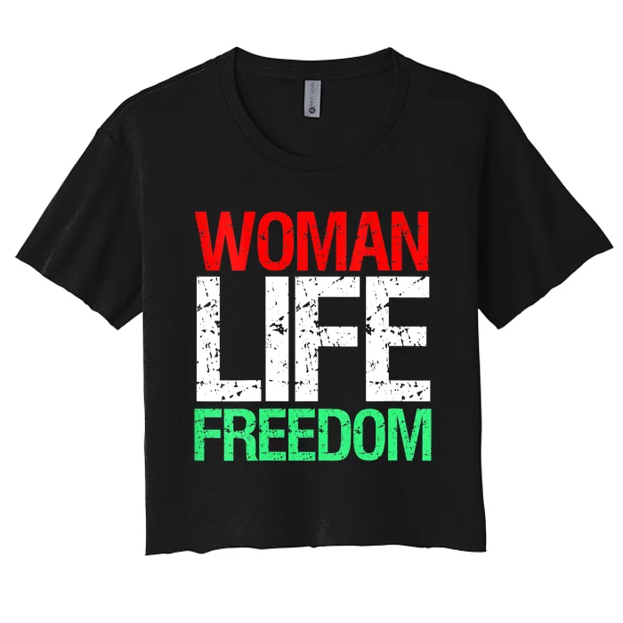 Wo WOMAN LIFE FREEDOM IRAN Iranian Patriotic Slogan Vintage Women's Crop Top Tee