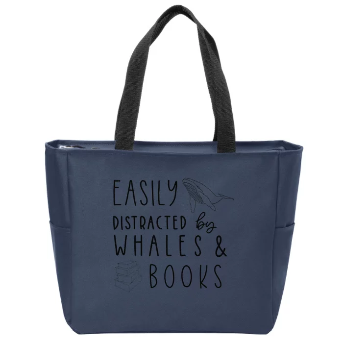 Whale , Whale Lover , Whale & Books Zip Tote Bag