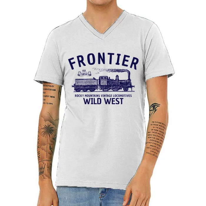 Wild West Locomotive Vintage Steam Train V-Neck T-Shirt