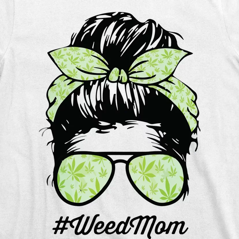 Womens Weed Mom Life With Leopard Mom Marijuana Weed Lover T-Shirt