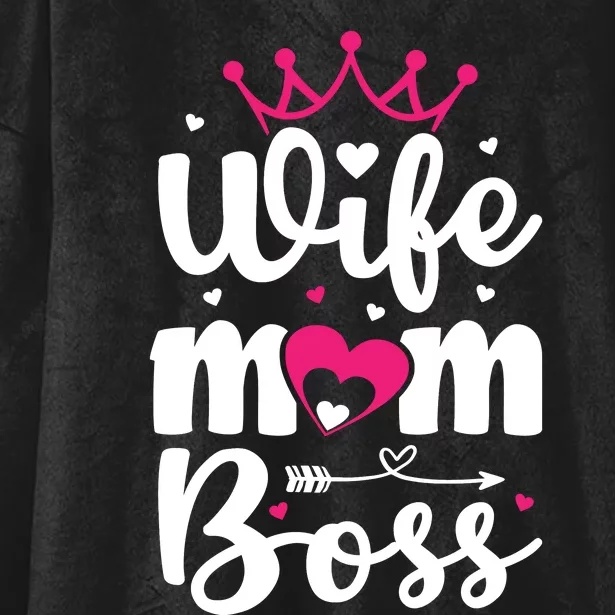 Women Wife Mom Boss Graphic Funny Cute Mother's Day T Hooded Wearable Blanket