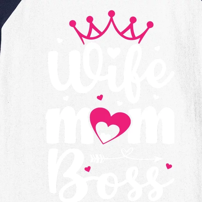 Women Wife Mom Boss Graphic Funny Cute Mother's Day T Baseball Sleeve Shirt