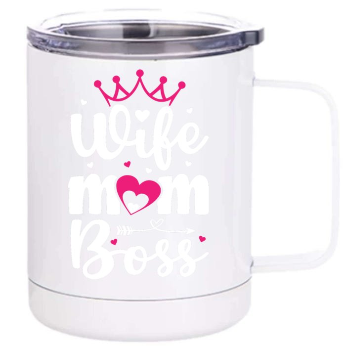 Women Wife Mom Boss Graphic Funny Cute Mother's Day T Front & Back 12oz Stainless Steel Tumbler Cup