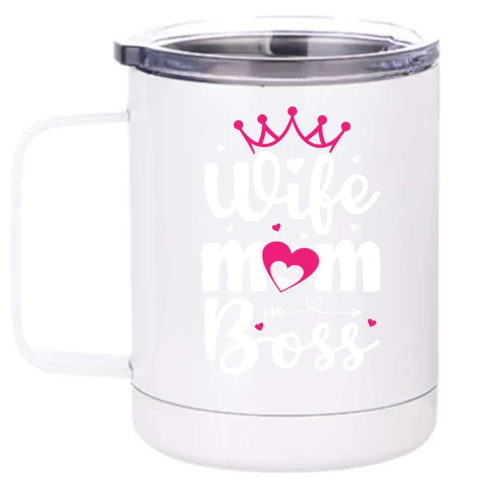 Women Wife Mom Boss Graphic Funny Cute Mother's Day T Front & Back 12oz Stainless Steel Tumbler Cup