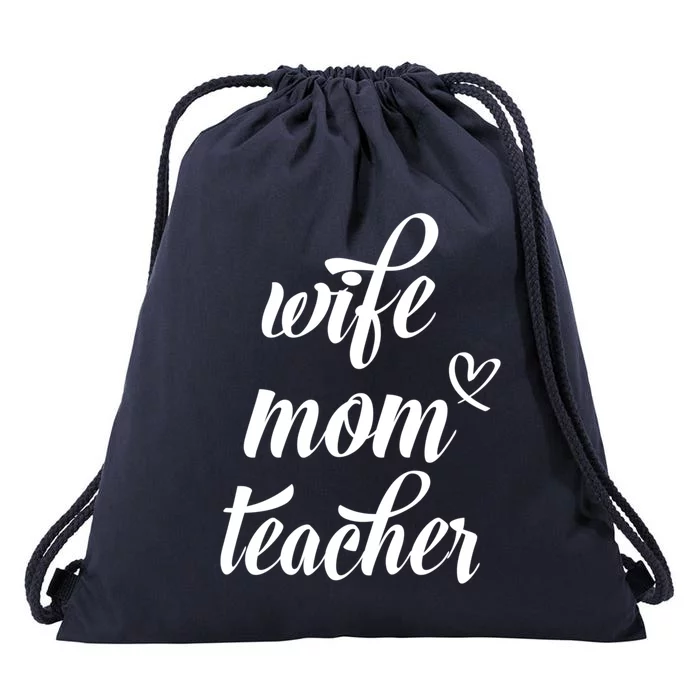 Wo Wife Mom Teacher Gift Funny Mom Teacher Design Gift Drawstring Bag