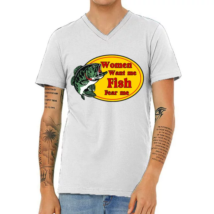 Women Want Me Fish Fear Me Funny Father’s Day Gift V-Neck T-Shirt