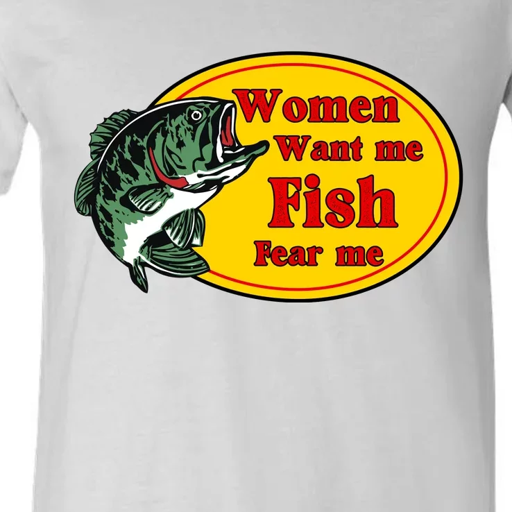 Women Want Me Fish Fear Me Funny Father’s Day Gift V-Neck T-Shirt