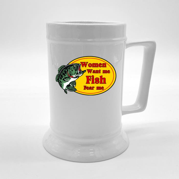 Women Want Me Fish Fear Me Funny Father’s Day Gift Front & Back Beer Stein