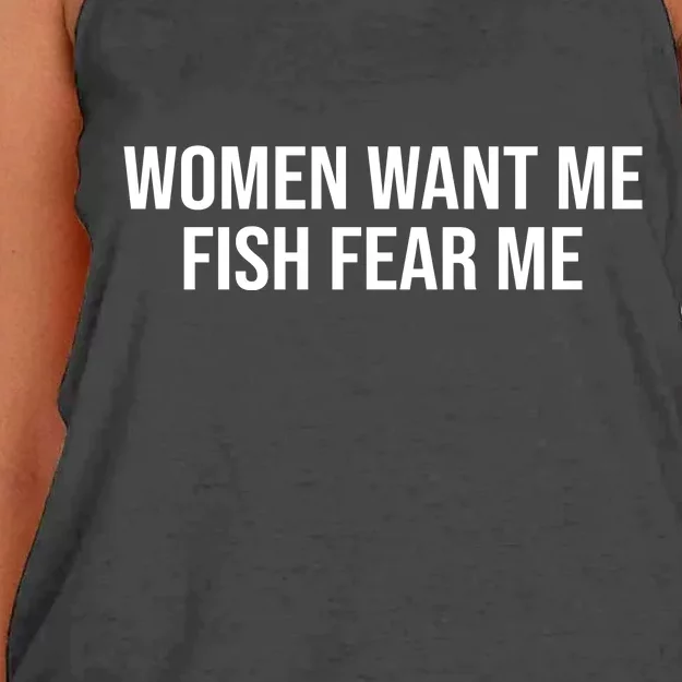 Women Want Me Fish Fear Me Funny Fishing Women's Knotted Racerback Tank