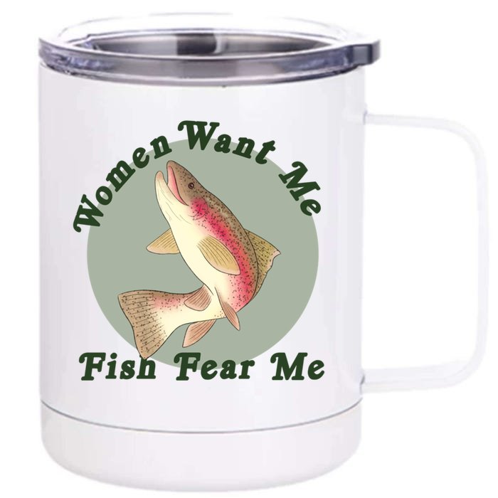 Women Want Me Fish Fear Me Active Front & Back 12oz Stainless Steel Tumbler Cup