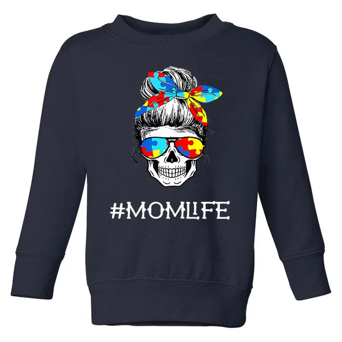 Wo Wo Mom Skull Tired Exhausted Autism Awareness Mama Wo Toddler Sweatshirt