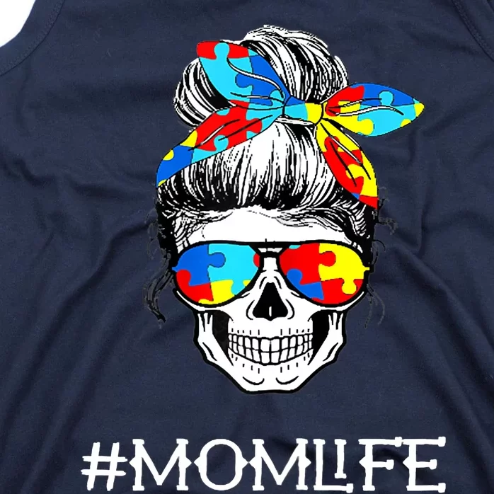 Wo Wo Mom Skull Tired Exhausted Autism Awareness Mama Wo Tank Top