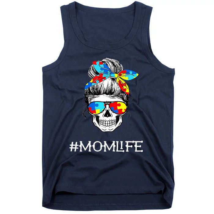 Wo Wo Mom Skull Tired Exhausted Autism Awareness Mama Wo Tank Top