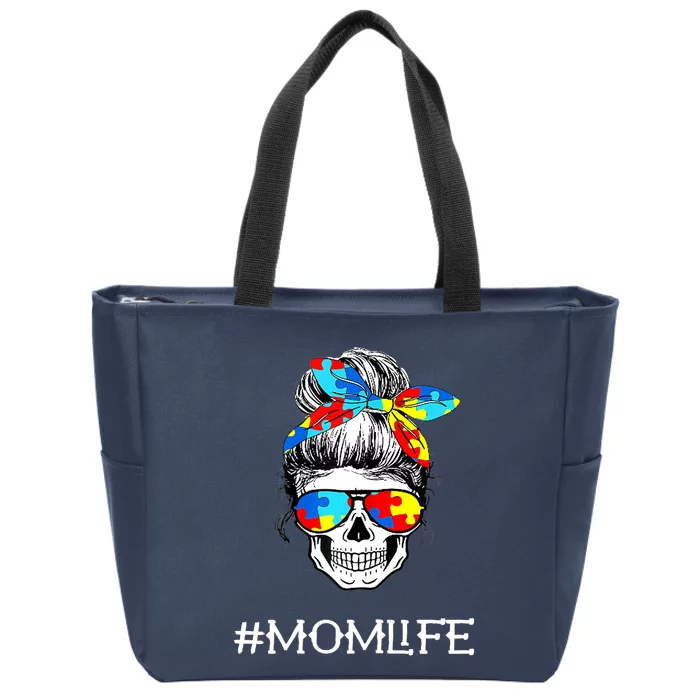 Wo Wo Mom Skull Tired Exhausted Autism Awareness Mama Wo Zip Tote Bag