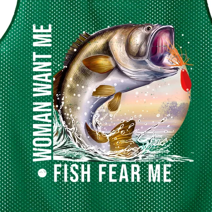 Women Want Me Fish Fear Me Bass Fisherman Funny Mesh Reversible Basketball Jersey Tank