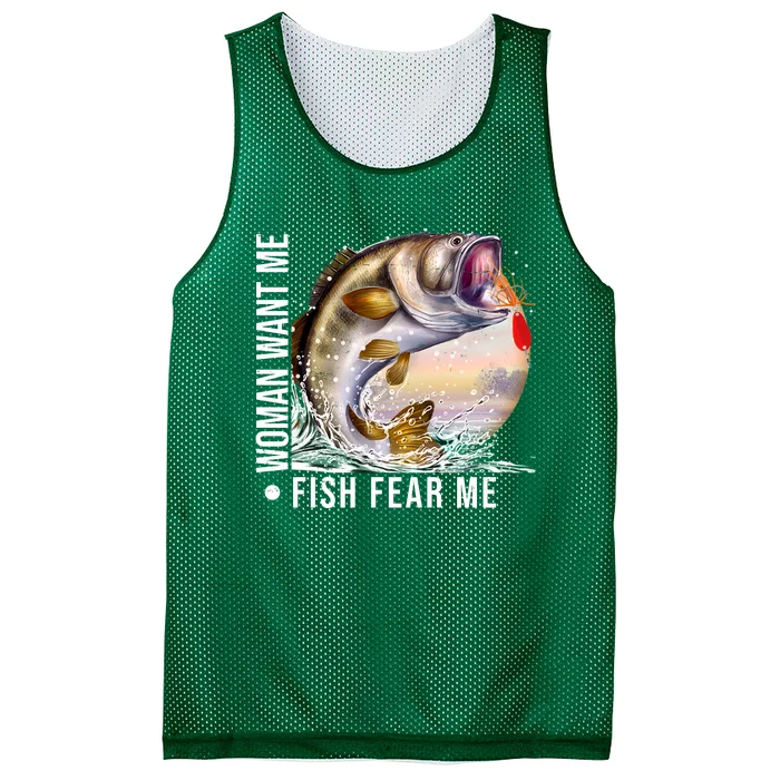 Women Want Me Fish Fear Me Bass Fisherman Funny Mesh Reversible Basketball Jersey Tank