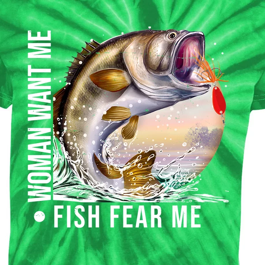 Women Want Me Fish Fear Me Bass Fisherman Funny Kids Tie-Dye T-Shirt