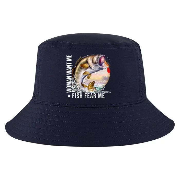 Women Want Me Fish Fear Me Bass Fisherman Funny Cool Comfort Performance Bucket Hat