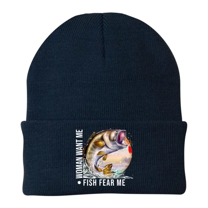 Women Want Me Fish Fear Me Bass Fisherman Funny Knit Cap Winter Beanie