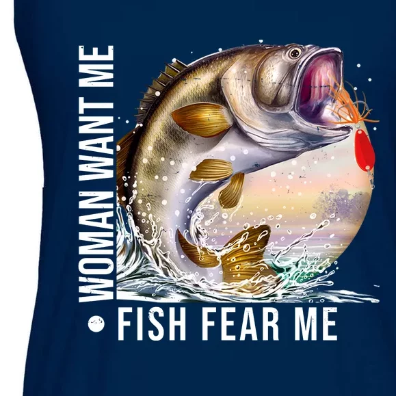 Women Want Me Fish Fear Me Bass Fisherman Funny Ladies Essential Flowy Tank