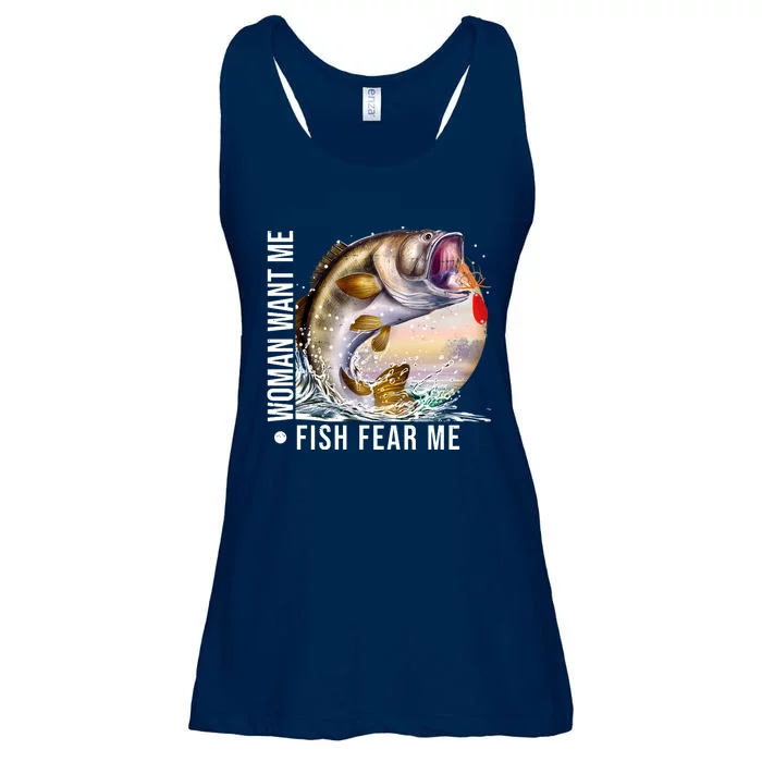 Women Want Me Fish Fear Me Bass Fisherman Funny Ladies Essential Flowy Tank