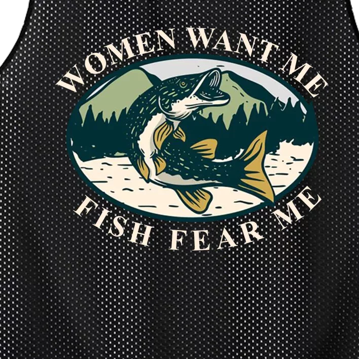 Women Want Me Fish Fear Me Funny Fishing Gift Mesh Reversible Basketball Jersey Tank