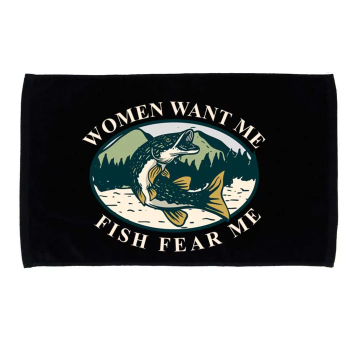 Women Want Me Fish Fear Me Funny Fishing Gift Microfiber Hand Towel