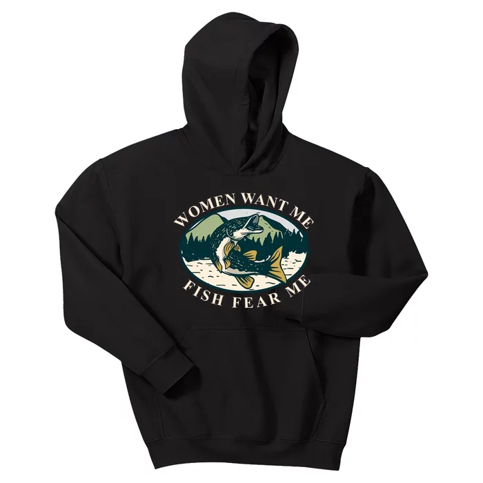 Women Want Me Fish Fear Me Funny Fishing Gift Kids Hoodie