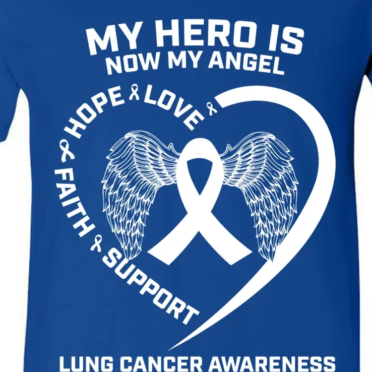 White Wings My Hero Is Now My Angel Lung Cancer Awareness Gift V-Neck T-Shirt