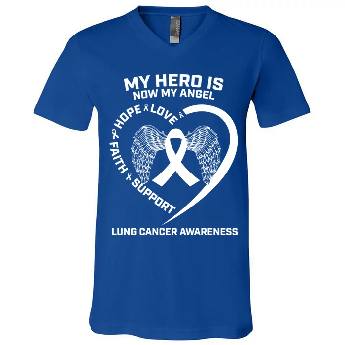 White Wings My Hero Is Now My Angel Lung Cancer Awareness Gift V-Neck T-Shirt