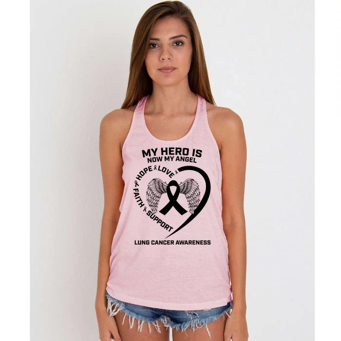 White Wings My Hero Is Now My Angel Lung Cancer Awareness Gift Women's Knotted Racerback Tank