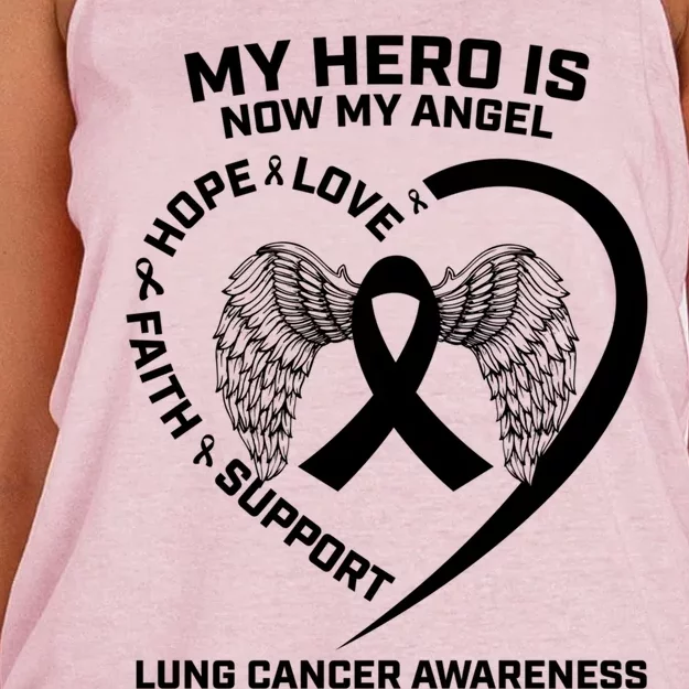 White Wings My Hero Is Now My Angel Lung Cancer Awareness Gift Women's Knotted Racerback Tank