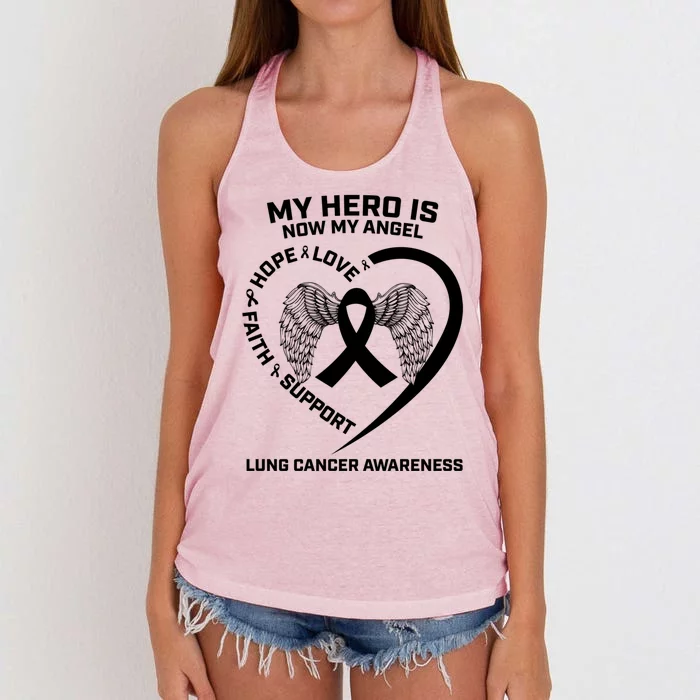 White Wings My Hero Is Now My Angel Lung Cancer Awareness Gift Women's Knotted Racerback Tank