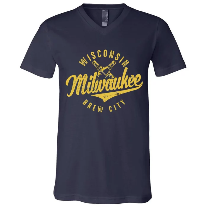 Wo Wisconsin Milwaukee Brew City V-Neck T-Shirt