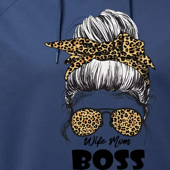 Wo Wife Mom Boss Messy Bun Leopard Bandana Meaningful Gift Performance Fleece Hoodie