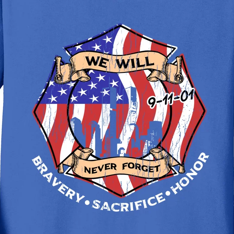 We Will Never Forget 9gift11gift01 Bravery Sacrifice Honor Gift Kids Long Sleeve Shirt