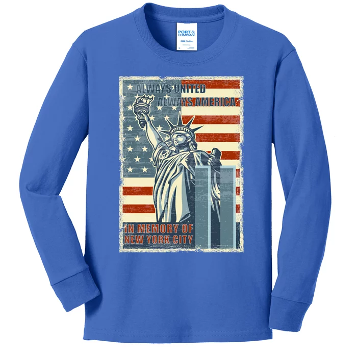 We Will Never Forget In Memory Of New York American Flag Cool Gift Kids Long Sleeve Shirt