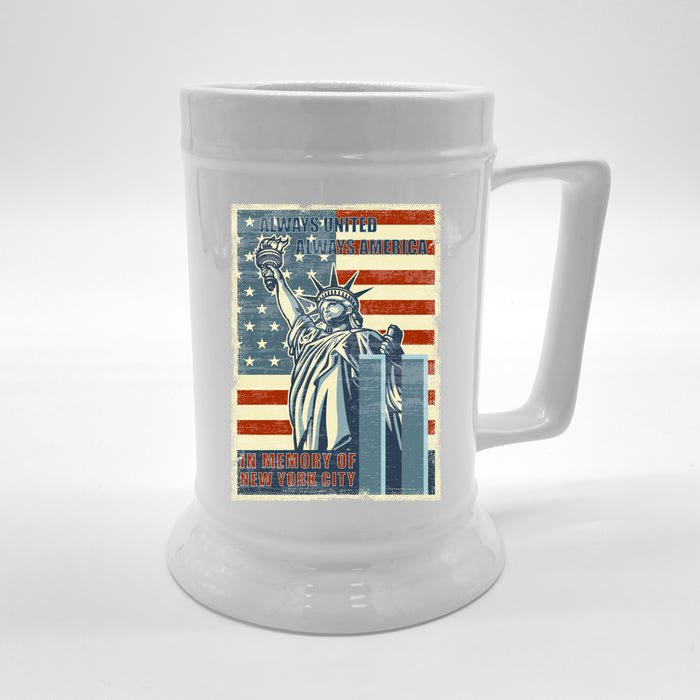 We Will Never Forget In Memory Of New York American Flag Cool Gift Front & Back Beer Stein