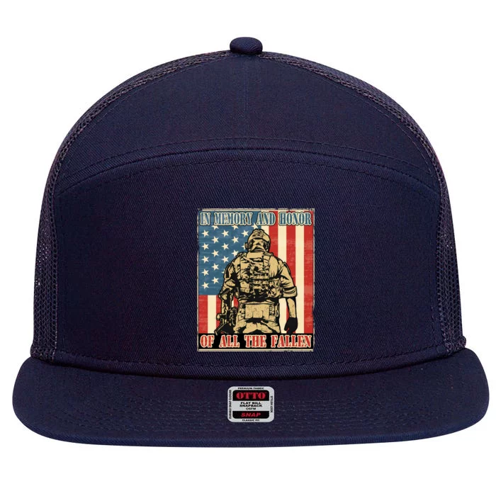 We Will Never Forget Remember The Fallen Memorial Day Gift 7 Panel Mesh Trucker Snapback Hat