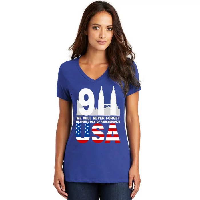 We Will Never Forget National Day Of Remembrance Patriot 911 Gift Women's V-Neck T-Shirt