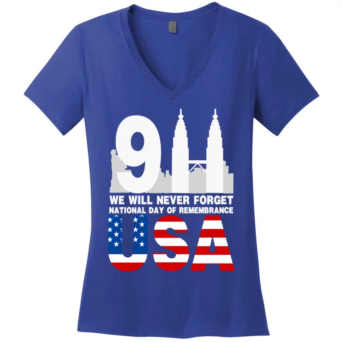 We Will Never Forget National Day Of Remembrance Patriot 911 Gift Women's V-Neck T-Shirt