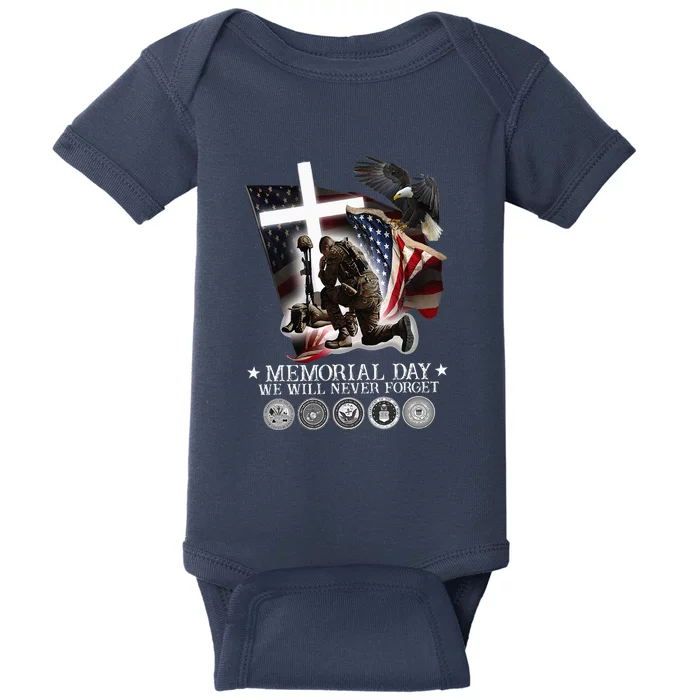 We Will Never Forget Veteran Memorial Day Baby Bodysuit