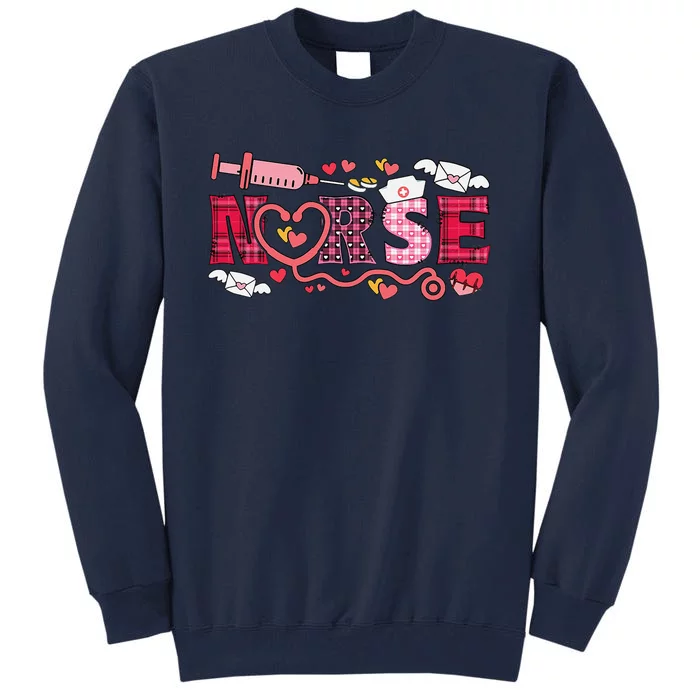 Womens Women Nurses Valentines Day Gifts Hearts Stethoscope Tall Sweatshirt