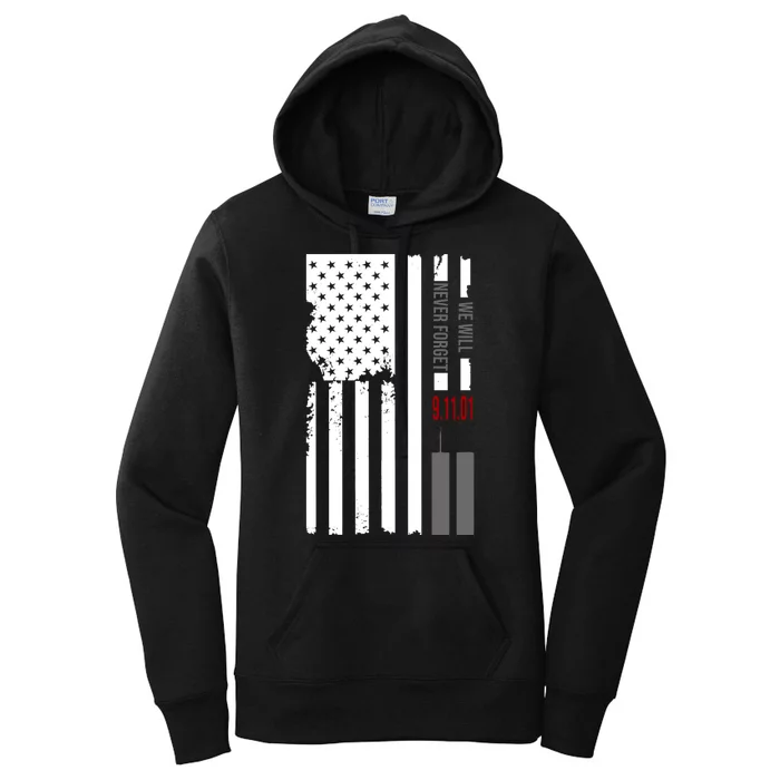 We Will Never Forget 9.11.01 USA Flag Women's Pullover Hoodie