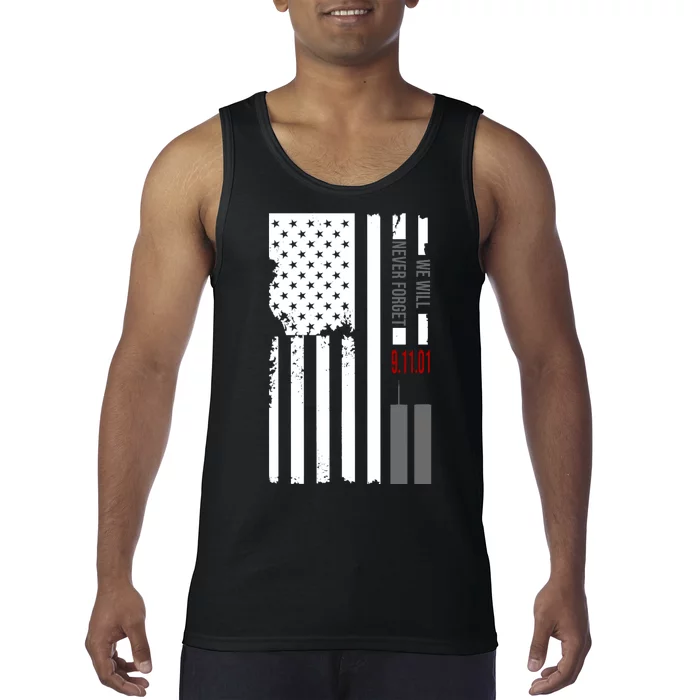 We Will Never Forget 9.11.01 USA Flag Tank Top