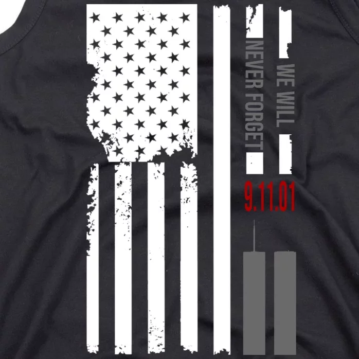 We Will Never Forget 9.11.01 USA Flag Tank Top