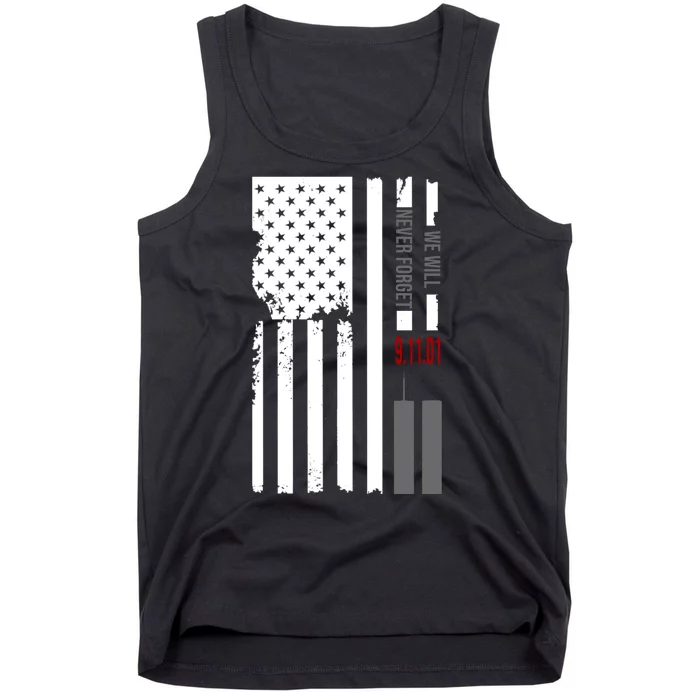 We Will Never Forget 9.11.01 USA Flag Tank Top