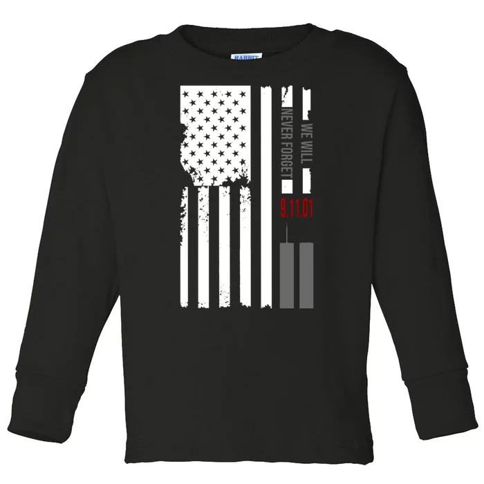 We Will Never Forget 9.11.01 USA Flag Toddler Long Sleeve Shirt